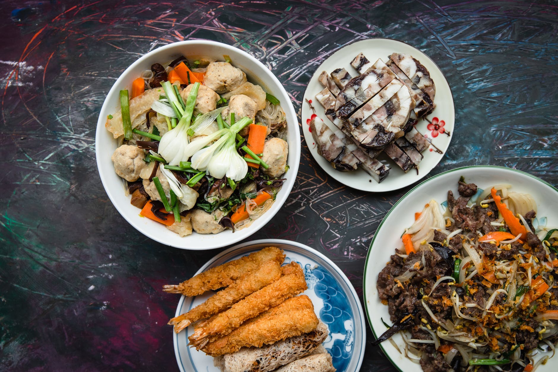 dishes on white serving plates